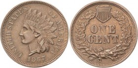 Vereinigte Staaten von Amerika
 Cent 1867. Indian Head Cent. "L"-Variante KM 90 a Seltener Jahrgang. Vorzüglich-prägefrisch