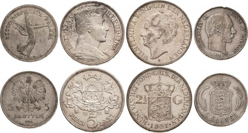 Allgemeine Lots
Lot-4 Stück Dänemark-2 Kroner 1876. Lettland-5 Lati 1931. Niede...