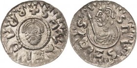 Böhmen
Bretislaus II. 1092-1100 Denar, Brünn Herrscherkopf von vorn, BRACIZLAVS / Brustbild des Hl. Wenzel nach links mit Speer, SAVSZCEVS Cach 383 S...