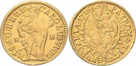 Habsburg
Karl VI. 1711-1740 Dukat 1716, KB-Kremnitz Herinek 143 Huszar 1585 (R7) Friedberg 171 GOLD. 3.42 g. Seltener Jahrgang. Kl. Prüfspur am Rand,...