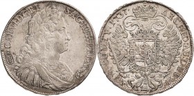 Habsburg
Karl VI. 1711-1740 Taler 1737, KB-Kremnitz Voglhuber 260/IV Davenport 1062 Huszar 1606 Fast vorzüglich/vorzüglich-Stempelglanz