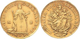 Habsburg
Maria Theresia 1740-1780 Doppeldukat 1765, KB-Kremnitz Eypeltauer 250 Huszar 1648 Friedberg 179 GOLD. 6.95 g. Fassungsspuren, sehr schön