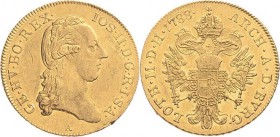 Habsburg
Josef II. 1764-1790 Dukat 1788, A-Wien Jaeger 21 Friedberg 439 GOLD. 3.48 g. Min. Randprüfstelle, winz. Kratzer, vorzüglich/vorzüglich+