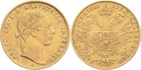 Kaiserreich Österreich
Franz Joseph I. 1848-1916 Dukat 1853, A-Wien Jaeger 297 Friedberg 490 Schlumberger 370 GOLD. 3.42 g. Sehr schön