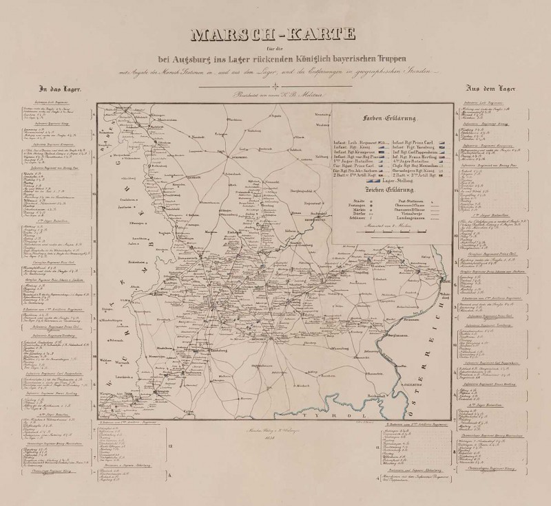 Deutschland Augsburg
 Lithographie 1838 (A. Chirard) Marsch-Karte für die bei A...