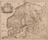 Ausland
Schweden Kupferstich o.J. (um 1750) Links oben dekorative Titelkartusche von Wappen umrahmt "SVECIA, DANIA, ET NORVEGIA. Regna Europae Septen...