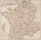 Ausland-Landkarten
Frankreich Altcolorierter Kupferstich 1803 Die Karte der französischen Republik mit der Einteilung der 27 Militärdivisionen. Links...