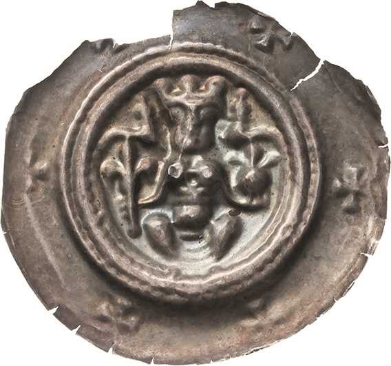 Apolda, Herrschaft
Heinrich 1200-1252 und Dietrich 1199-1248 Brakteat. Von vorn...