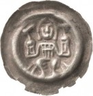 Arnstein, Grafschaft
Albrecht I. 1199-1241 oder Walter IV. 1241-1272 Brakteat. Auf Bogen sitzender Graf hält jeweils einen Turm mit aufgesetztem Voge...