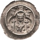 Hildesheim, Bistum
Konrad II. 1221-1245 oder Heinrich I. 1246-1257 oder Johann I. 1257-1260 Brakteat Im Dreipaß mit 3 Türmen, Hüftbild des Bischofs, ...