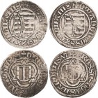 Sachsen, Haus Wettin, Groschenzeit
Kurfürst Ernst, Herzog Albrecht, Herzog Wilhelm III. 1465-1482 Spitzgroschen 1475, Kreuz-Freiberg und 1478, Kleebl...