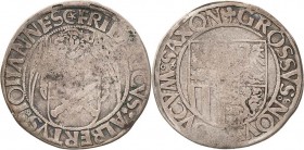 Sachsen, Haus Wettin, Groschenzeit
Kurfürst Friedrich III. mit seinem Bruder Johann und Herzog Albrecht 1486-1500 Engelgroschen o.J. Halbmond mit Ste...