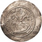 Thüringen, Landgrafschaft
Hermann I. 1190-1217 Brakteat, Eisenach Nach rechts reitender Landgraf mit Fahne und Schild. Über Pferdekuppe 3 Kreise (Rin...