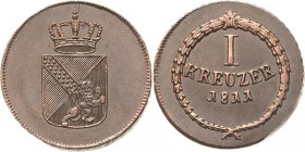 Baden-Durlach
Karl Friedrich als Großherzog 1806-1811 Kreuzer 1811, Mannheim AKS 21 (LP) Jaeger 7 Seltener Jahrgang. Fein zaponiert, vorzüglich-präge...