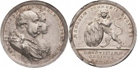 Bayern
Karl Theodor 1777-1799 Silbermedaille 1799 (C. Destouches) Auf seine Hochzeit mit Maria Leopoldina von Österreich. Brustbilder des Brautpaares...