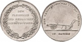 Bayern
Maximilian I. Joseph 1806-1825 Silbermedaille im Talergewicht o.J. (unsigniert) Preismedaille des landwirtschaftlichen Vereins für Dienstboten...