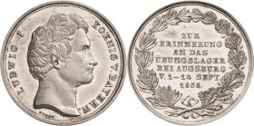 Bayern
Ludwig I. 1825-1848 Silbermedaille 1838 (J.J. Neuss) Auf das Übungslager bei Augsburg. Kopf nach rechts / 7 Zeilen Schrift im Eichen- und Lorb...