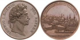 Bayern
Ludwig I. 1825-1848 Bronzemedaille 1845 (C. Rabausch) Auf die Eröffnung des Ludwig-Kanals. Belorbeerter Kopf nach rechts / Stadtansicht von Ba...