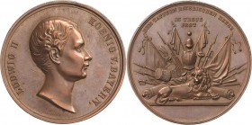 Bayern
Ludwig II. 1864-1886 Bronzemedaille o.J. (1871) (H. Sebald) Auf das Bayerische Heer. Kopf nach rechts / Ruhender Löwe nach rechts vor Trophäen...