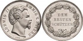 Bayern
Ludwig II. 1864-1886 Silbermedaille o.J. (J. Ries) Schießprämie "Dem besten Schützen". Kopf nach rechts / 3 Zeilen Schrift im Eichenkranz. 38,...