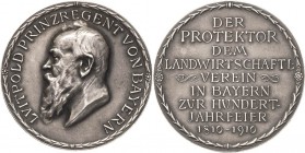 Bayern
Prinzregent Luitpold 1886-1912 Silbermedaille 1910 (A. Börsch) 100-Jahrfeier der Zugehörigkeit von Bayreuth zu Bayern. Kopf Luitpolds nach lin...