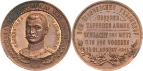 Bayern
Kronprinz Rupprecht 1869-1955 Bronzemedaille 1914 (unsigniert, von C. Drentwett oder K. Goetz) Auf die Siege des Kronprinzen Rupprecht bei Met...