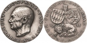 Bayern
Kronprinz Rupprecht 1869-1955 Silbergußmedaille 1935 (J. Bernhart) Auf seinen 66. Geburtstag. Kopf nach links / Vor Säule mit den Wappenschild...