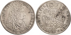 Brandenburg-Preußen
Friedrich III. 1688-1701 2/3 Taler 1692, BH-Minden v. Schrötter 261 Davenport 276 Neumann 12.16 e Min. Henkelspur, sehr schön+