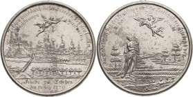 Brandenburg-Preußen
Friedrich II., der Große 1740-1786 Zinnmedaille 1779 (Reich?) Auf den Frieden zu Teschen. Schwebende Fama, darunter Ansicht der S...