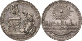 Brandenburg-Preußen
Friedrich Wilhelm II. 1786-1797 Silbermedaille 1791 (A. König) Auf die Huldigung Breslaus. Büste auf Postament vor kniender Siles...