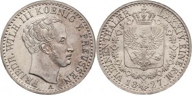 Brandenburg-Preußen
Friedrich Wilhelm III. 1797-1840 1/6 Taler 1827, A-Berlin Olding 185b AKS 26 Jaeger 57 Prachtexemplar mit feiner Patina. Stempelg...