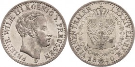 Brandenburg-Preußen
Friedrich Wilhelm III. 1797-1840 1/6 Taler 1840, D-Düsseldorf Olding 185b AKS 26 Jaeger 57 Vorzüglich-Stempelglanz