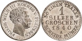 Brandenburg-Preußen
Friedrich Wilhelm III. 1797-1840 Silbergroschen 1840, A-Berlin Olding 186 AKS 27 Jaeger 56 Prachtexemplar vom Erstabschlag. Stemp...