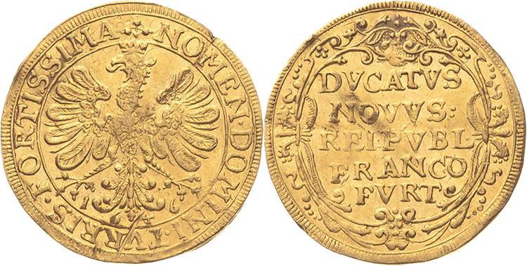 Frankfurt am Main
 Dukat 1646. Überprägung J.u.F. 449 Friedberg 976 GOLD. 3.38 ...