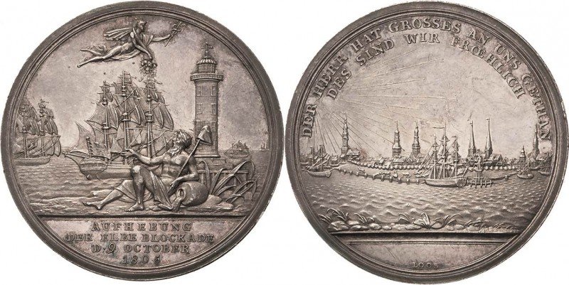 Hamburg
 Silbermedaille 1805 (Loos) Auf die Aufhebung der Elbblockade am 9. Okt...