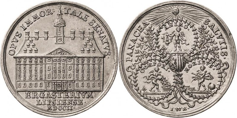 Leipzig
 Silbermedaille 1702 (Johann Wilhelm Höckner) Auf die Erbauung des Geor...