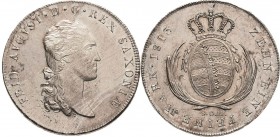 Sachsen-Kurlinie ab 1547 (Albertiner)
Friedrich August I. 1806-1827 Taler 1813, SGH-Dresden Napoleonrand Kahnt 1204 Kahnt 416 AKS 12 Jaeger 12 Davenp...