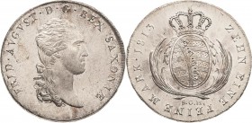 Sachsen-Kurlinie ab 1547 (Albertiner)
Friedrich August I. 1806-1827 Taler 1813, SGH-Dresden Kahnt 1204 Kahnt 416 AKS 12 Jaeger 12 Davenport 854 Prach...