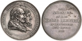 Sachsen-Kurlinie ab 1547 (Albertiner)
Friedrich August I. 1806-1827 Silbermedaille 1823 (C. R. Krüger) Goldene Hochzeit von Georg Adolph Fischer und ...