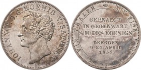 Sachsen-Kurlinie ab 1547 (Albertiner)
Johann 1854-1873 Taler 1855, F-Dresden Münzbesuch AKS 156 Jaeger 99 Kahnt 460 Davenport 885 Vom Erstabschlag. F...
