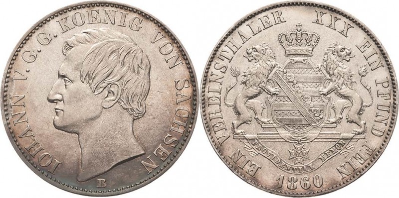 Sachsen-Kurlinie ab 1547 (Albertiner)
Johann 1854-1873 Taler 1860, B-Dresden AK...