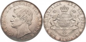 Sachsen-Kurlinie ab 1547 (Albertiner)
Johann 1854-1873 Taler 1860, B-Dresden AKS 136 Jaeger 117 Kahnt 467 Davenport 893 Prachtvolles Exemplar mit fei...