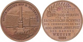 Sachsen-Kurlinie ab 1547 (Albertiner)
Albert 1873-1902 Bronzemedaille 1889 (unsigniert) Auf die Errichtung des Wettin-Obelisken auf dem Lilienstein a...