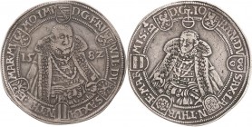 Sachsen-Weimar (Alt-Weimar) 1572-1603
Friedrich Wilhelm und Johann 1573-1603 Taler 1582, B mit Eichel-Saalfeld Koppe 30 c Schnee 238 Davenport 9770 S...
