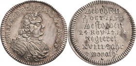 Sachsen-Meiningen
Ernst Ludwig 1706-1724 Doppelgroschen (Abschlag vom Dukatenstempel) 1724, Gotha Auf seinen Tod. Am Armabschnitt Signatur C.W. (Chri...