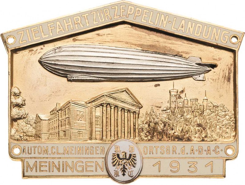 Sachsen-Meiningen
 Einseitige vergoldete Silberplakette 1931. Zielfahrt zur Zep...