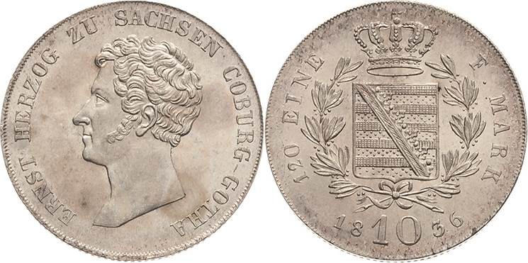 Sachsen-Coburg-Gotha
Ernst I. 1826-1844 10 Kreuzer 1836, o.Mzz.-Gotha AKS 80 Ja...