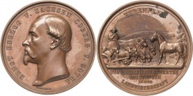 Sachsen-Coburg-Gotha
Ernst II. 1844-1893 Bronzemedaille o.J. (F. Helfricht) Ehrenpreis der Landwirtschaft. Kopf nach links / Bauer mit verschiedenen ...