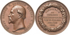 Sachsen-Coburg-Gotha
Ernst II. 1844-1893 Bronzemedaille 1880 (F. Helfricht) Ehrenpreis des Thüringer Gartenbau-Vereins zum 50-jährigen Jubiläum. Brus...