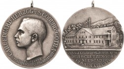 Sachsen-Coburg-Gotha
Carl Eduard 1905-1918 Silbermedaille 1911 (Lauer) 325-jähriges Jubiläum der Schützengesellschaft Neustadt. Brustbild nach links ...